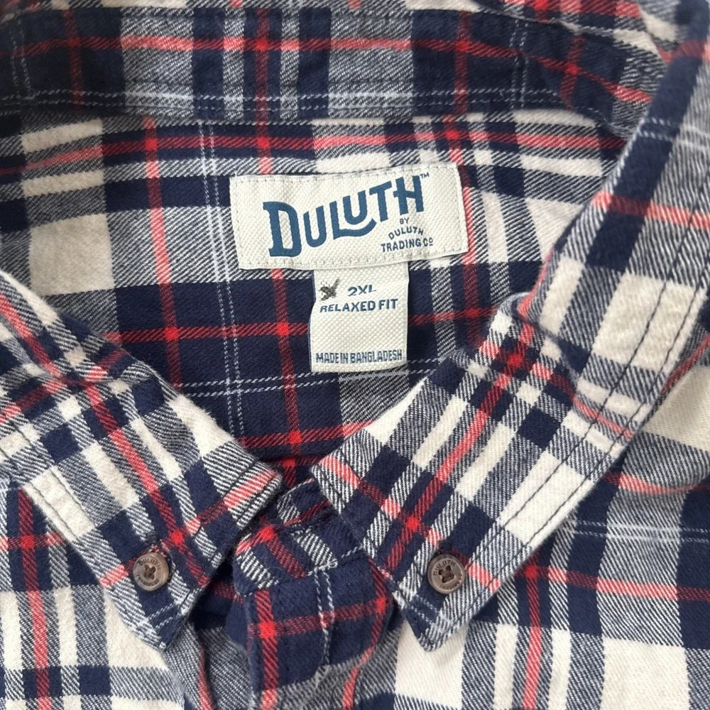 Duluth Trading Flannel Shirt‎ Men's 2XL Blue Plaid Free Swingin' Relaxed 52007 - Picture 2 of 5
